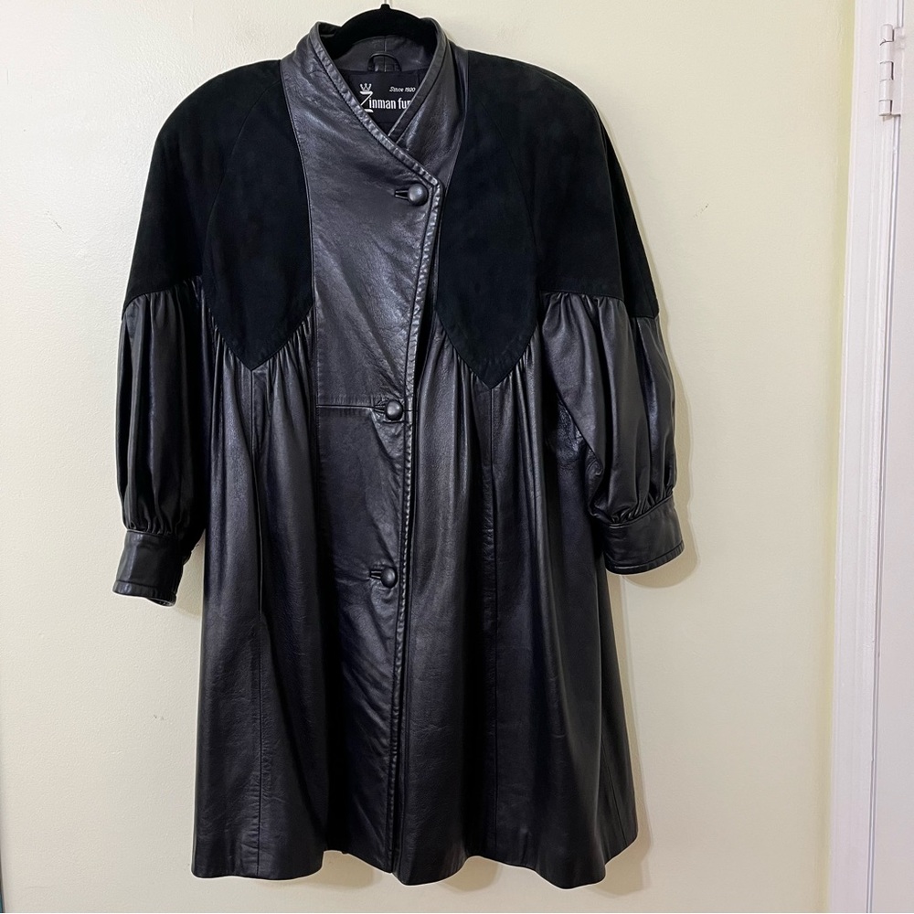 Zinman Furs Vintage Women Size 10 Black Leather/Suede Long Jacket